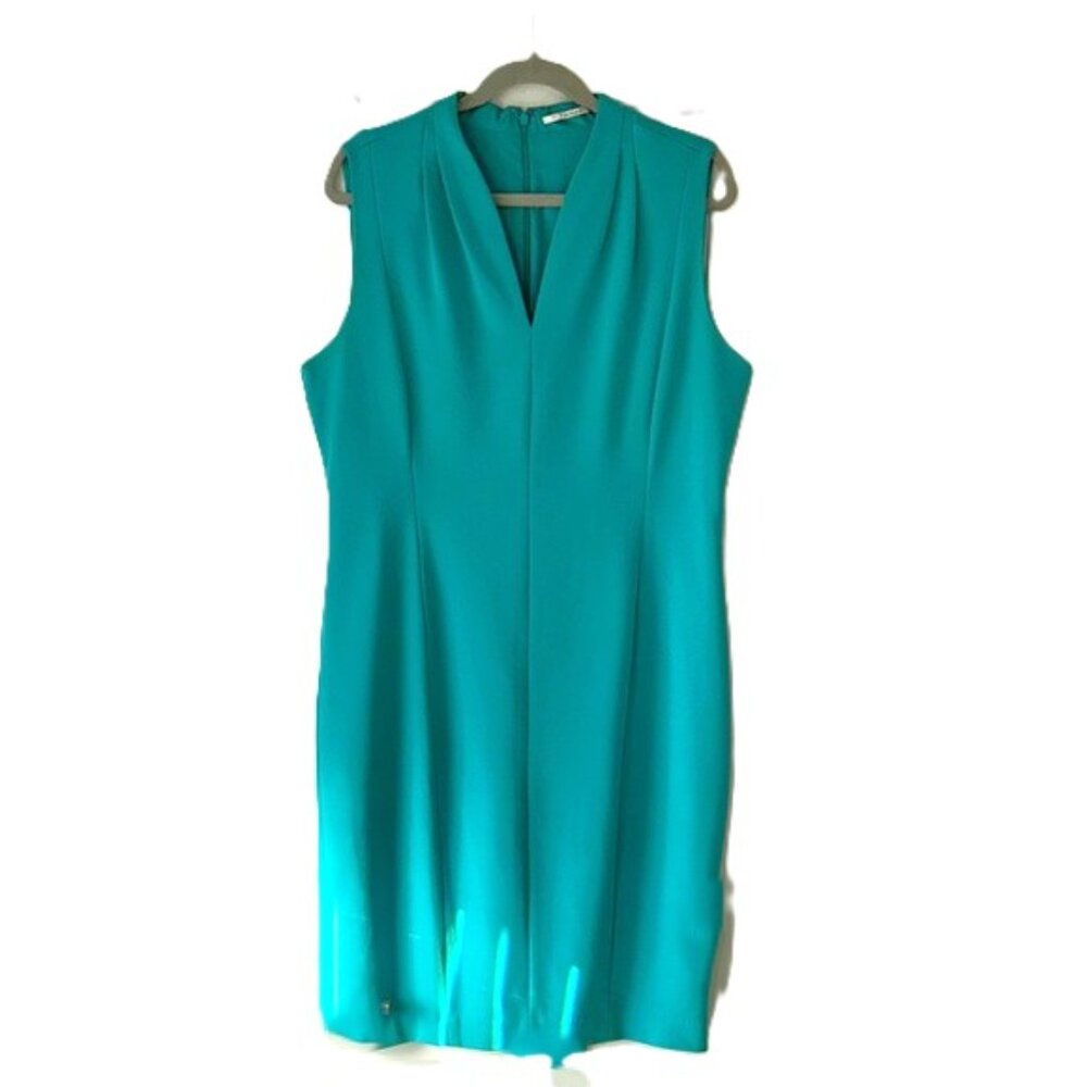 Tahari Teal Sleeveless V-neck Dress Size 16
